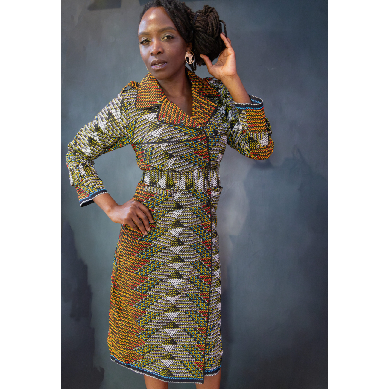 African Print Trench Dress