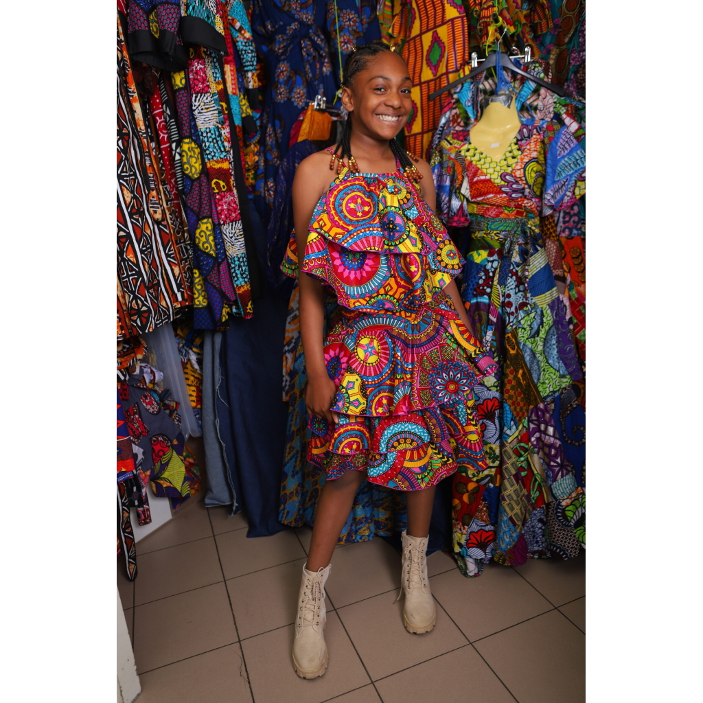 African Print Ruffle Two-Piece Set for Girls