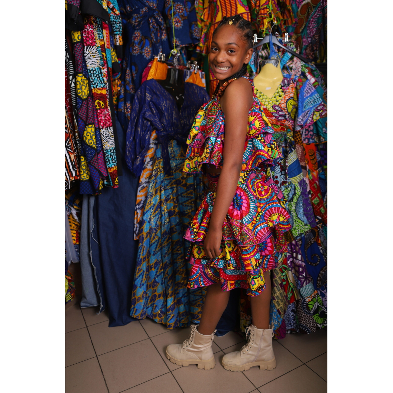 African Print Ruffle Two-Piece Set for Girls - Image 2