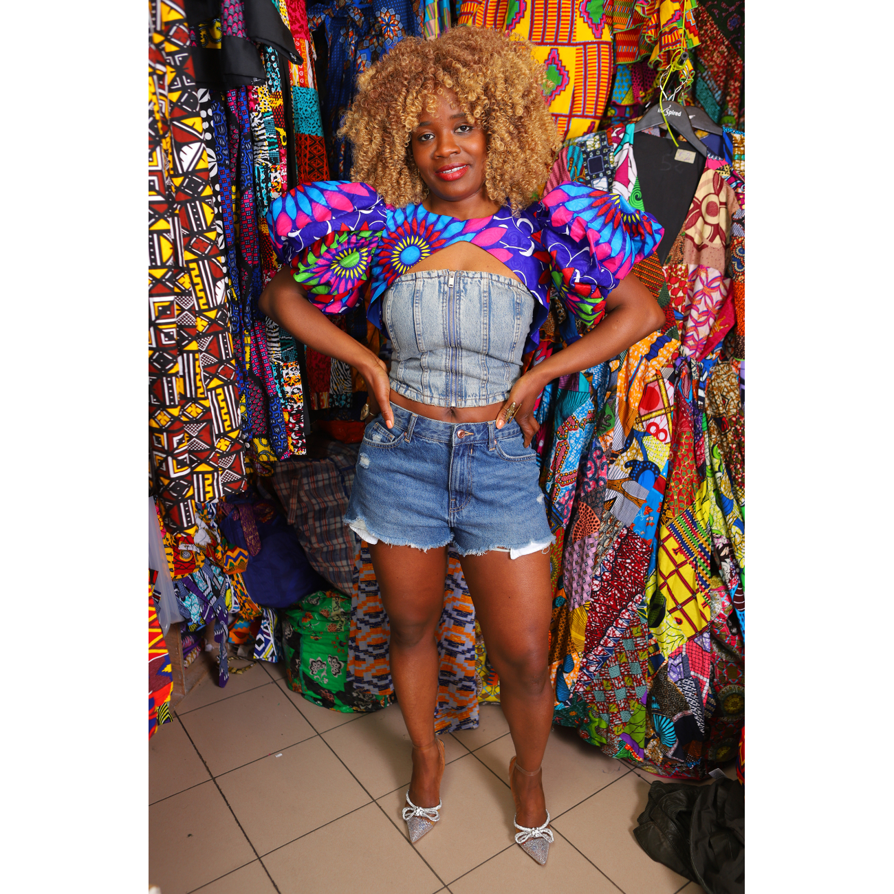 African Print Bolero with Puff Sleeves